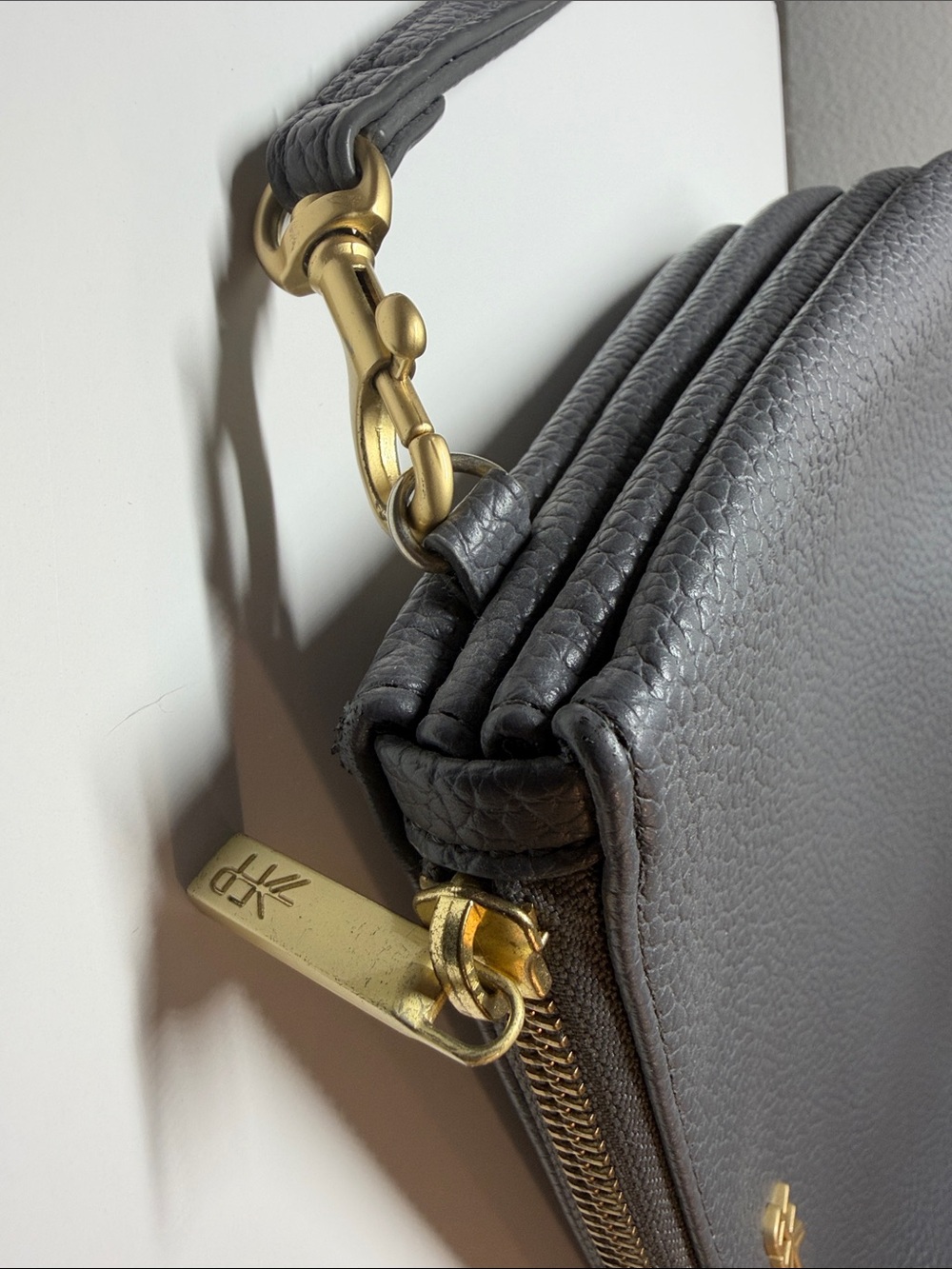 Freshly Picked Pebbled Charcoal Gray Wristlet with Gold Logo - Picture 3 of 9